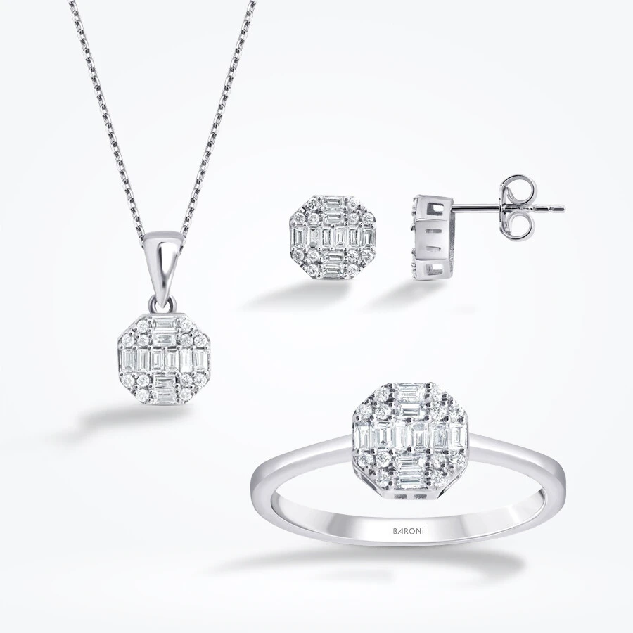 0.87 Karat Pırlanta Baget Yuvarlak Set