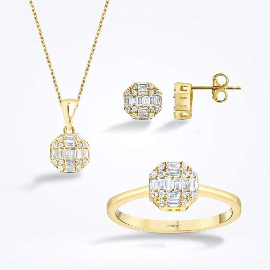 0.87 Karat Pırlanta Baget Yuvarlak Set