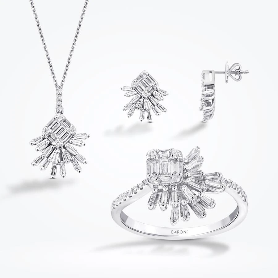 1.28 Karat Pırlanta Baget Set