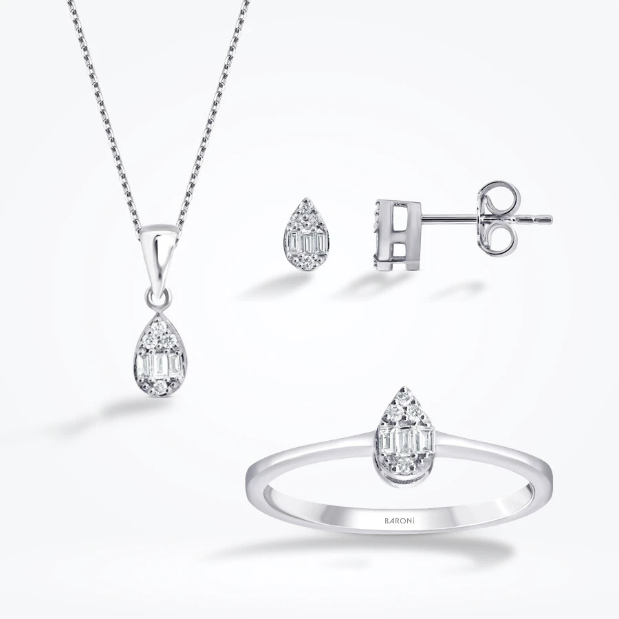 0.28 Karat Pırlanta Baget Damla Set