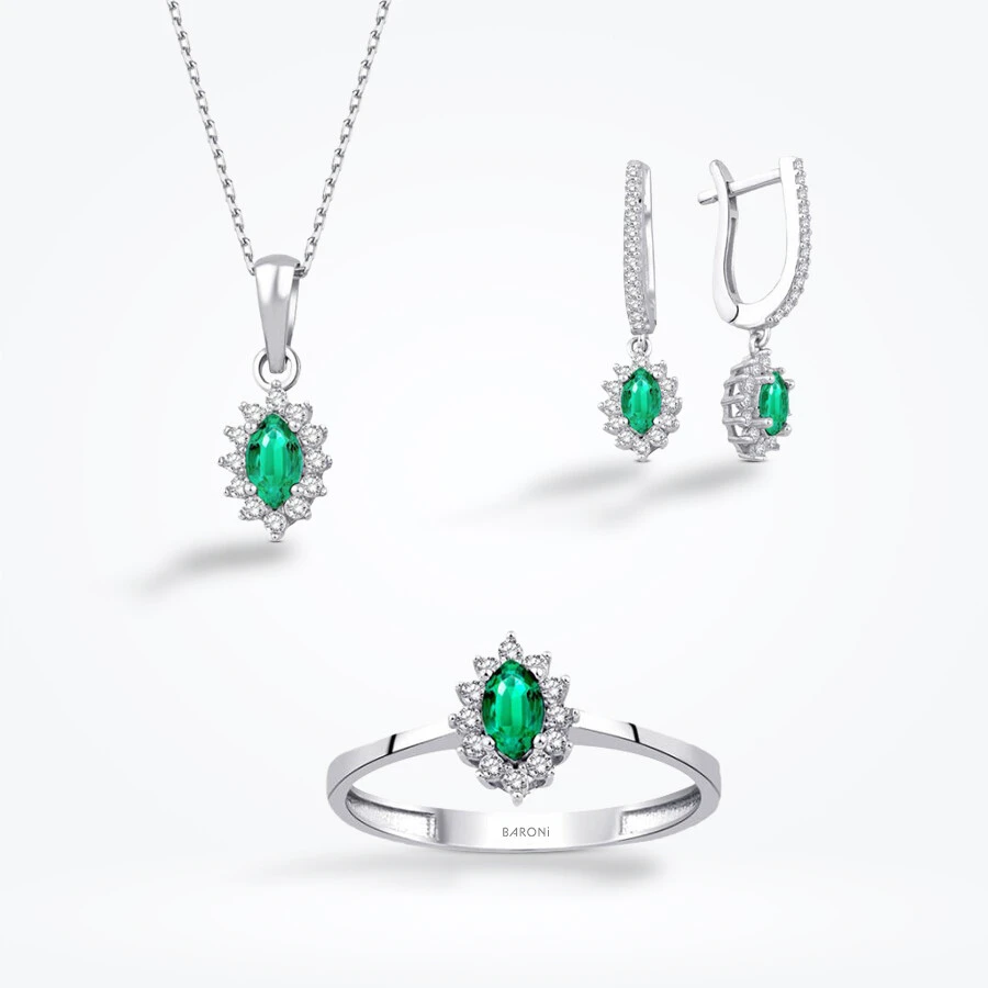 Altın Yeşil Taşlı Markiz Set