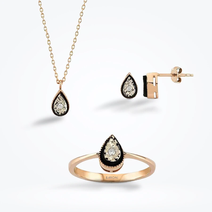 0.08 Karat Pırlanta Damla Mini Set