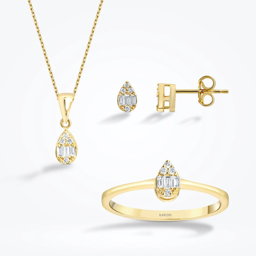 0.28 Karat Pırlanta Baget Damla Set