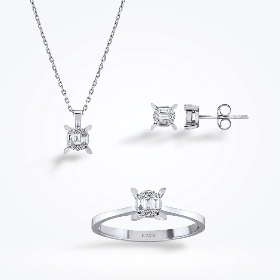 0.33 Karat Pırlanta Baget Tektaş Mini Set