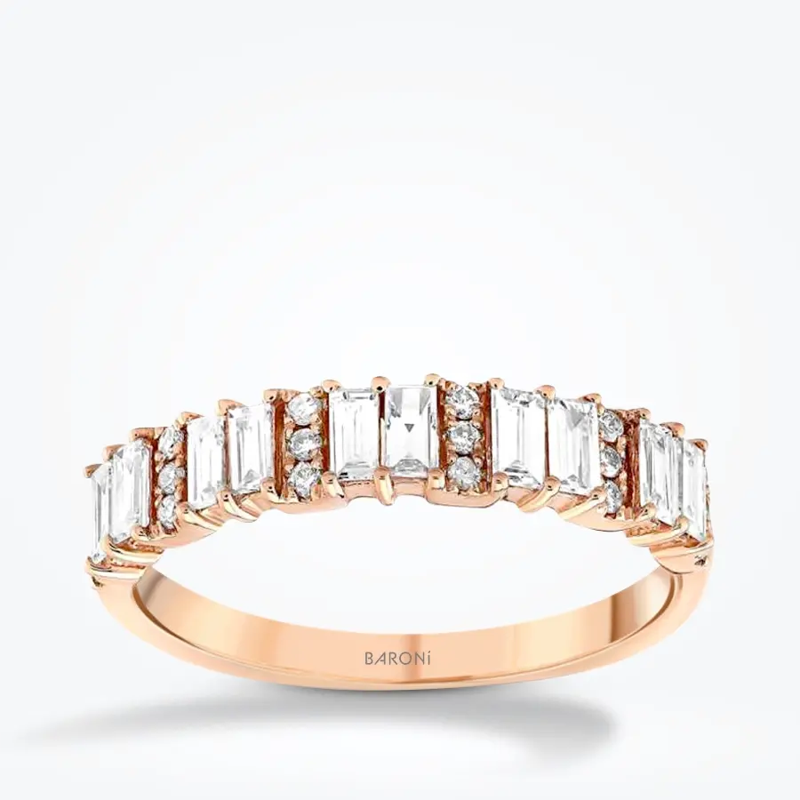 0.63 Karat Pırlanta Yarımtur Baget Rose Yüzük - Baroni Diamond