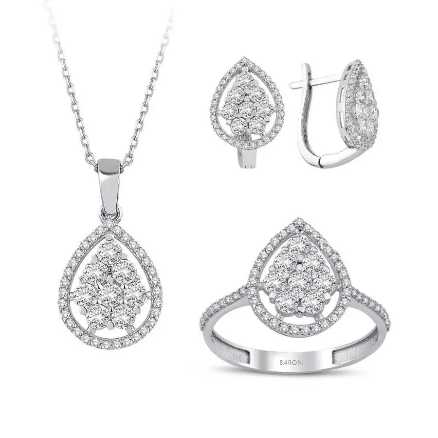 Altın Taşlı Damla Set - Baroni Diamond