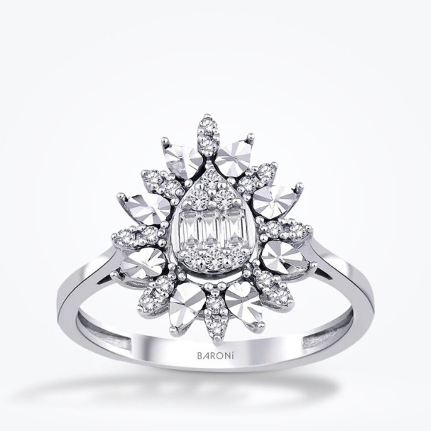 0.20 Karat Pırlanta Baget Damla Yüzük - Baroni Diamond
