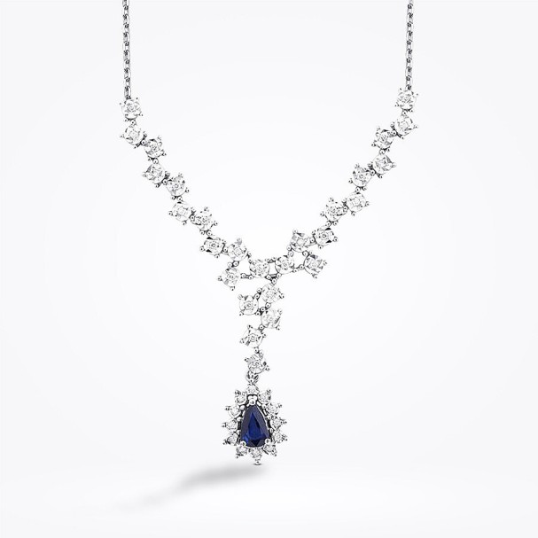 0.64 Karat Pırlanta Damla Taşlı Safir Gerdanlık - Baroni Diamond