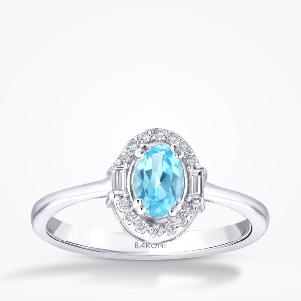 0.67 Karat Pırlanta Blue Topaz Baget Yüzük - Baroni Diamond
