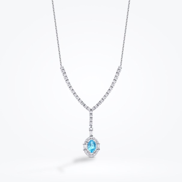 0.98 Karat Pırlanta Blue Topaz Baget Kolye - Baroni Diamond