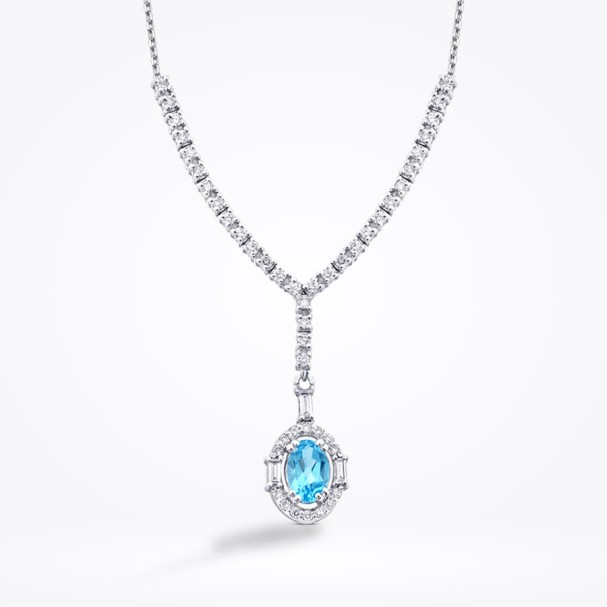 0.98 Karat Pırlanta Blue Topaz Baget Kolye - Baroni Diamond (1)