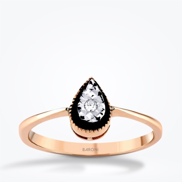 0.02 Karat Pırlanta Damla Trend Yüzük - Baroni Diamond