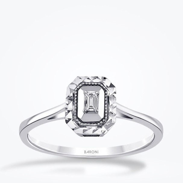 0.04 Karat Pırlanta Efektli Baget Yüzük - Baroni Diamond