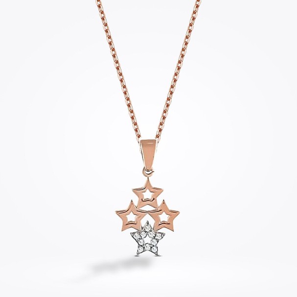 0.04 Karat Pırlanta Dört Yıldızlı Kolye - Baroni Diamond