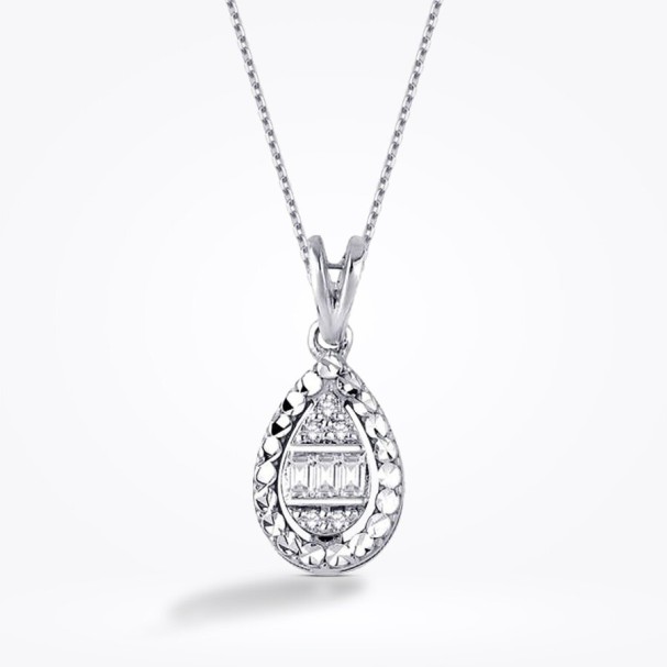0.06 Karat Pırlanta Baget Damla Kolye - Baroni Diamond
