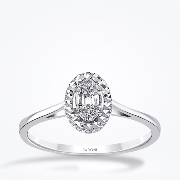 0.06 Karat Pırlanta Oval Baget Yüzük - Baroni Diamond