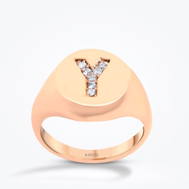 0.06 Karat Pırlanta Serçe Parmak Harf Yüzük - Baroni Diamond