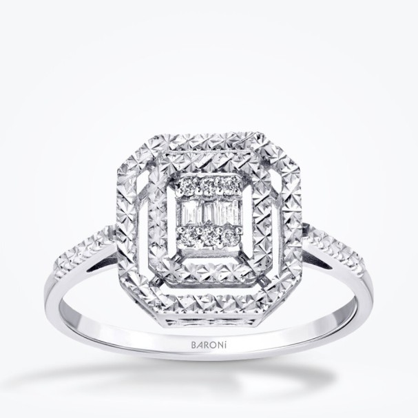 0.07 Karat Pırlanta Efektli Baget Yüzük - Baroni Diamond
