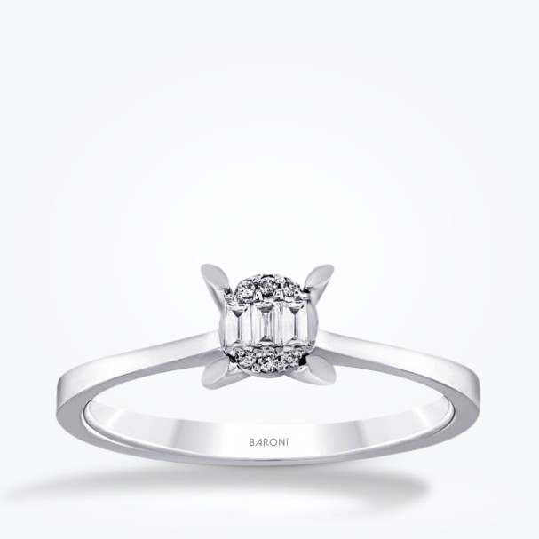 0.08 Karat Pırlanta Baget Tektaş Yüzük - Baroni Diamond