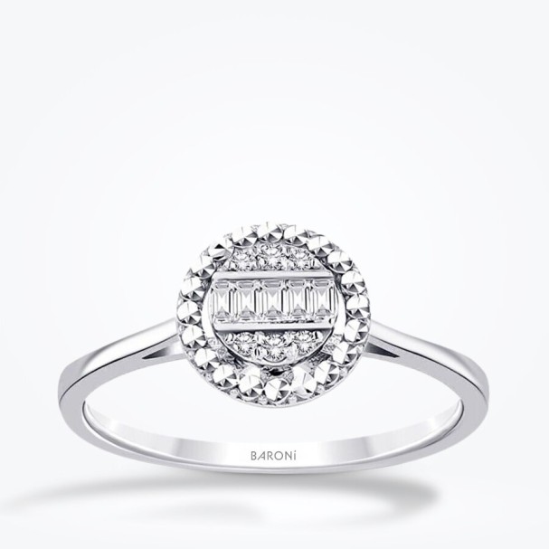 0.11 Karat Pırlanta Efektli Yuvarlak Baget Yüzük - Baroni Diamond