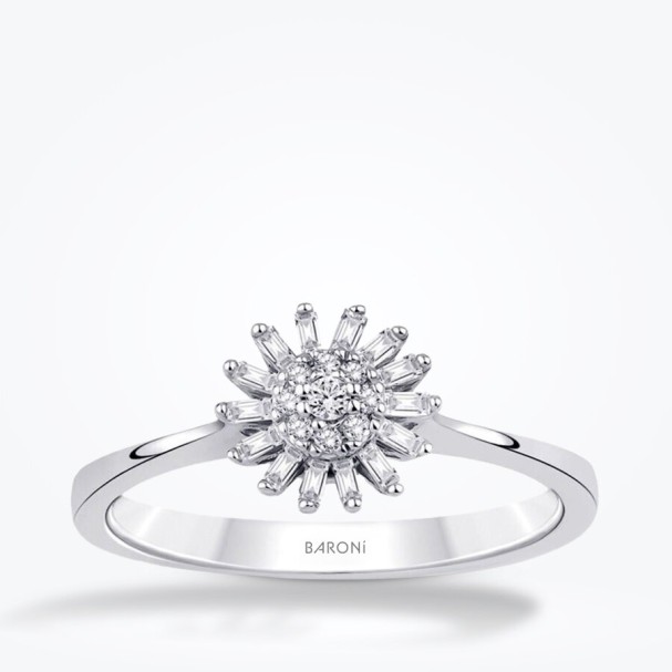 0.12 Karat Pırlanta Baget Çiçek Yüzük - Baroni Diamond