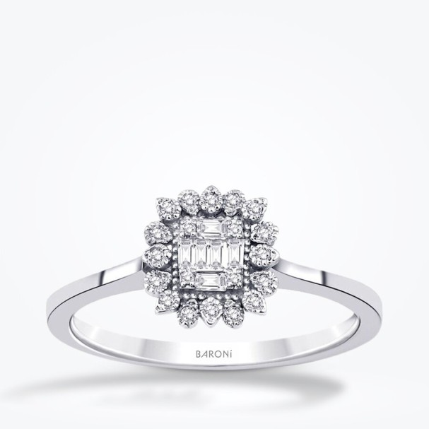 0.12 Karat Pırlanta Çiçek Baget Yüzük - Baroni Diamond