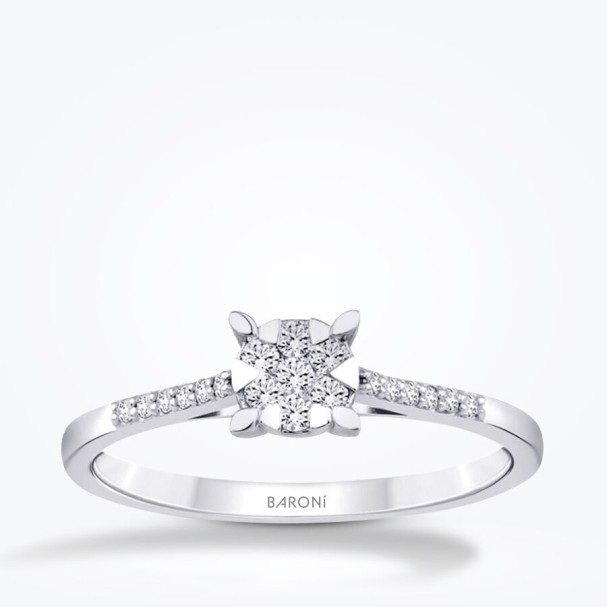 0.15 Karat Pırlanta Yanları Taşlı Tektaş Yüzük - Baroni Diamond