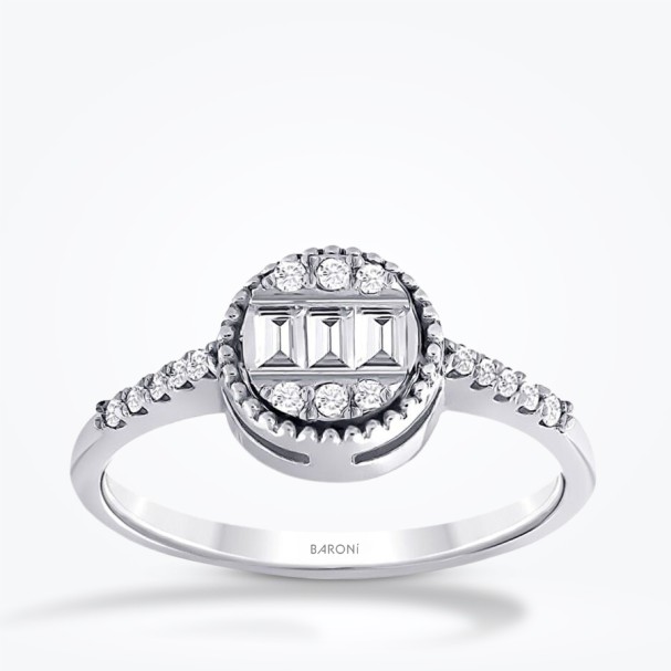 0.16 Karat Pırlanta Taşlı Yuvarlak Baget Yüzük - Baroni Diamond