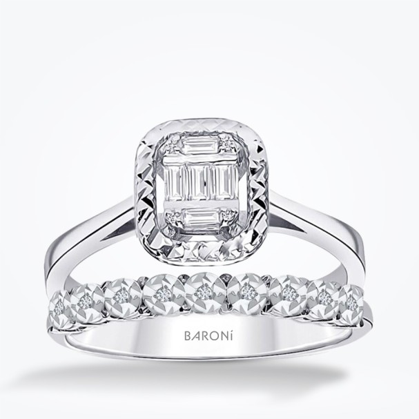 0.14 Karat Pırlanta İki Sıralı Baget Yüzük - Baroni Diamond