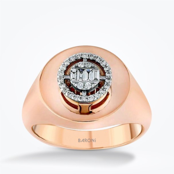 0.17 Karat Pırlanta Baget Yuvarlak Rose Yüzük - Baroni Diamond