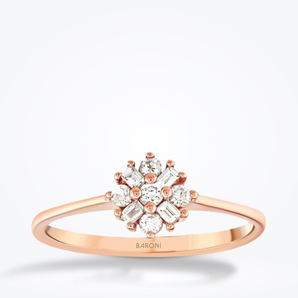 0.19 Karat Pırlanta Baget Çiçek Rose Yüzük - Baroni Diamond