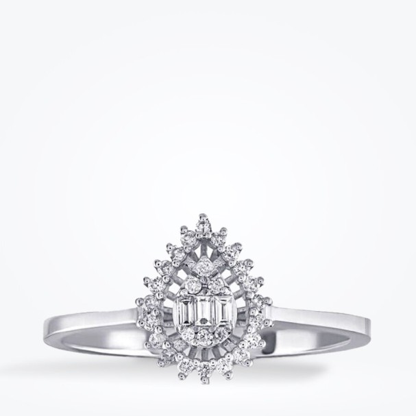 0.22 Karat Pırlanta Damla Baget Yüzük - Baroni Diamond