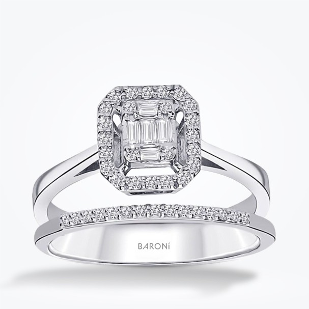 0.23 Karat Pırlanta İki Sıralı Baget Yüzük - Baroni Diamond