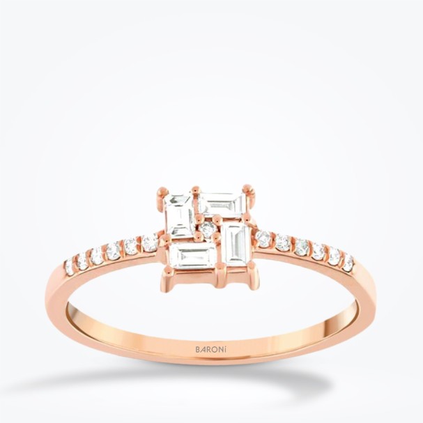 0.24 Karat Pırlanta Baget Kare Rose Yüzük - Baroni Diamond