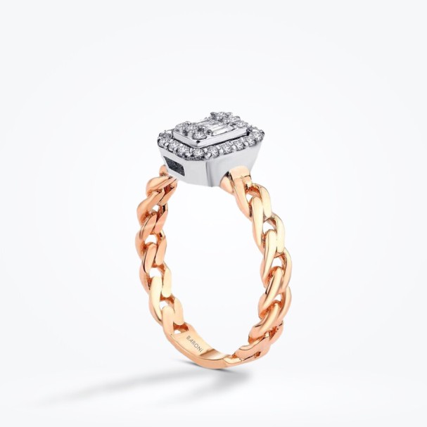 0.26 Karat Pırlanta Zincir İki Renk Baget Yüzük - Baroni Diamond (1)
