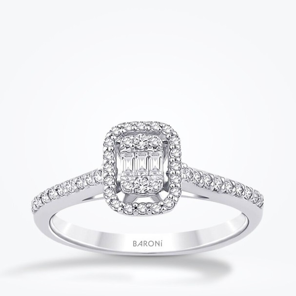 0.27 Karat Pırlanta Yanları Taşlı Baget Yüzük - Baroni Diamond