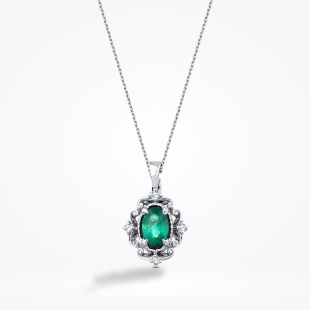 0.35 Karat Pırlanta Zümrüt Kolye - Baroni Diamond