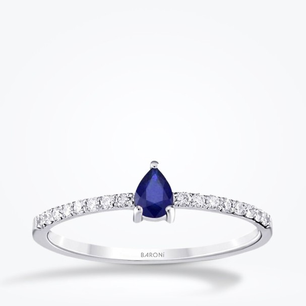 0.36 Karat Pırlanta Damla Safir Yüzük - Baroni Diamond