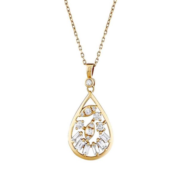 0.37 Karat Pırlanta Baget Damla Kolye - Baroni Diamond