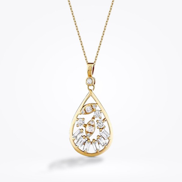 0.37 Karat Pırlanta Baget Damla Kolye - Baroni Diamond