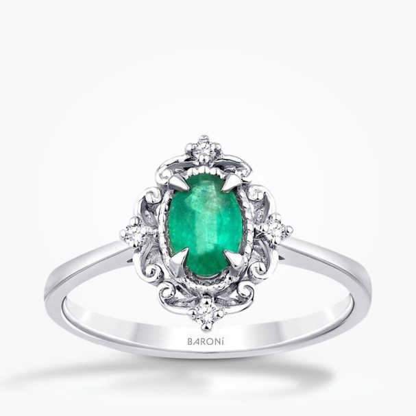 0.42 Karat Pırlanta Zümrüt Yüzük - Baroni Diamond