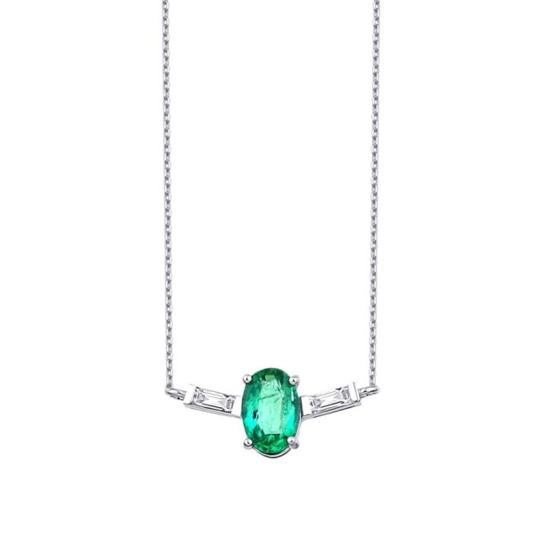 0.45 Karat Pırlanta Baget Zümrüt Kolye - Baroni Diamond