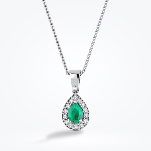 0.47 Karat Pırlanta Zümrüt Damla Kolye - Baroni Diamond