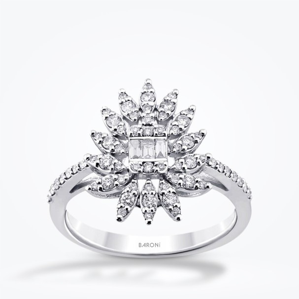 0.48 Karat Pırlanta Baget Çiçek Yüzük - Baroni Diamond