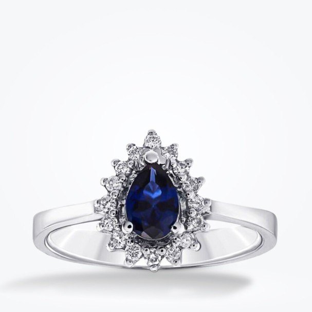 0.64 Karat Pırlanta Damla Safir Yüzük - Baroni Diamond