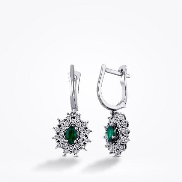 0.66 Karat Pırlanta Lotus Zümrüt Küpe - Baroni Diamond