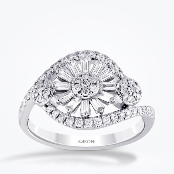 0.67 Karat Pırlanta Baget Çiçek Yüzük - Baroni Diamond