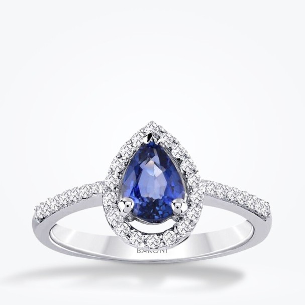 0.70 Karat Pırlanta Damla Safir Yüzük - Baroni Diamond