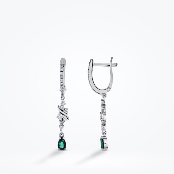 0.70 Karat Pırlanta Zümrüt Küpe - Baroni Diamond