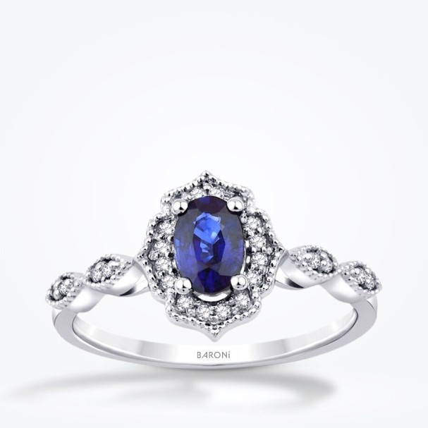 0.71 Karat Pırlanta Safir Yüzük - Baroni Diamond